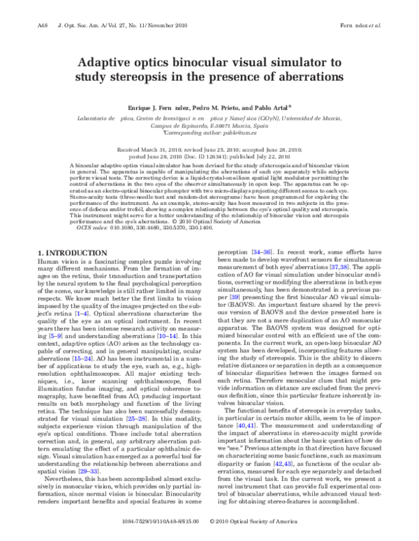 (PDF) Adaptive optics binocular visual simulator to study stereopsis in ...