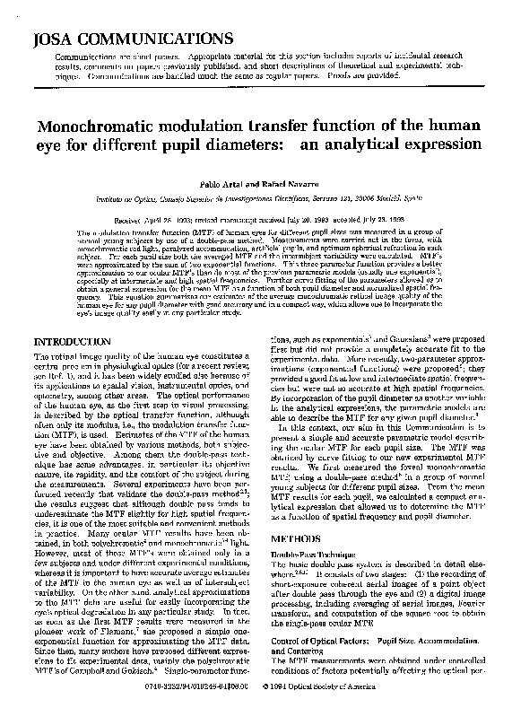 (PDF) Monochromatic modulation transfer function of the human eye for ...