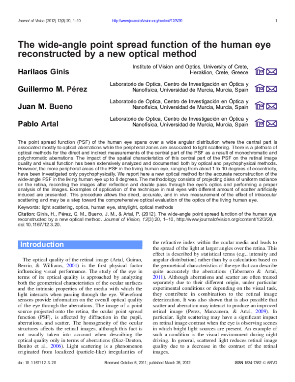 (PDF) The wide-angle point spread function of the human eye ...