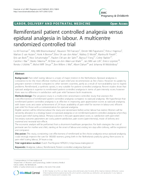 (PDF) Remifentanil patient controlled analgesia versus epidural