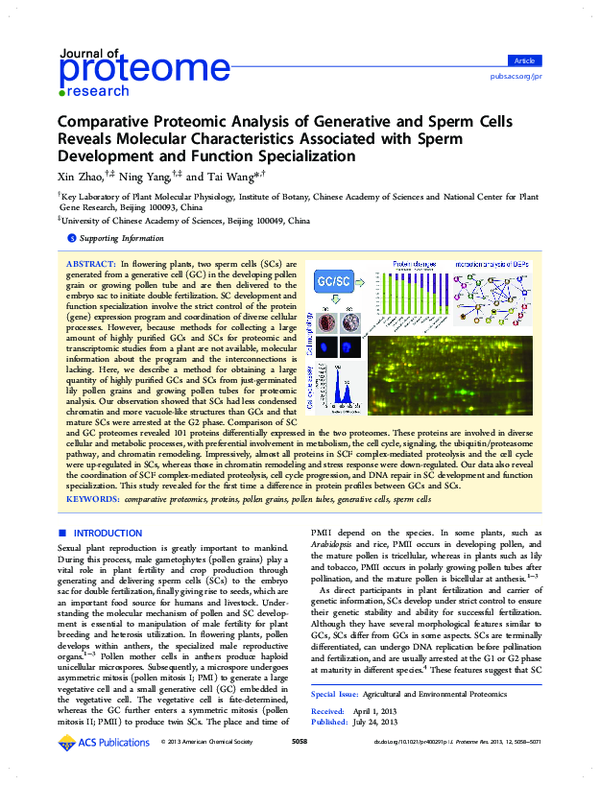 (PDF) Comparative Proteomic Analysis of Generative and Sperm Cells ...