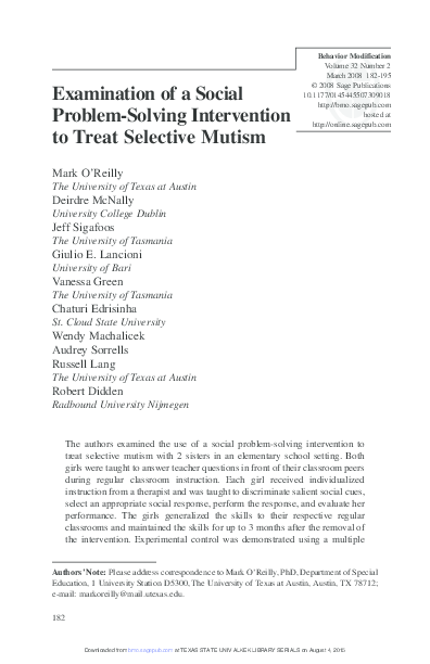 (PDF) Examination of a Social Problem-Solving Intervention to Treat ...
