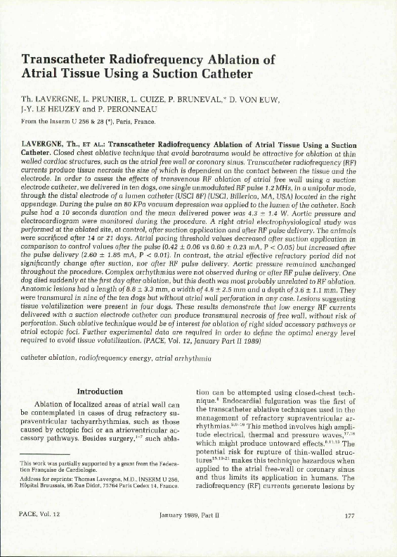 (PDF) Transcatheter Radiofrequency Ablation of Atrial Tissue Using a ...