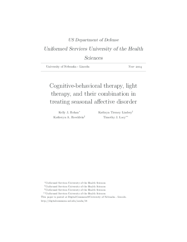 (PDF) Cognitivebehavioral therapy, light therapy, and their