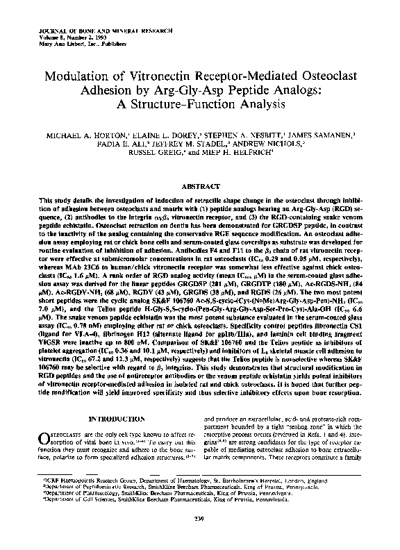 (PDF) Modulation of vitronectin receptor-mediated osteoclast adhesion ...