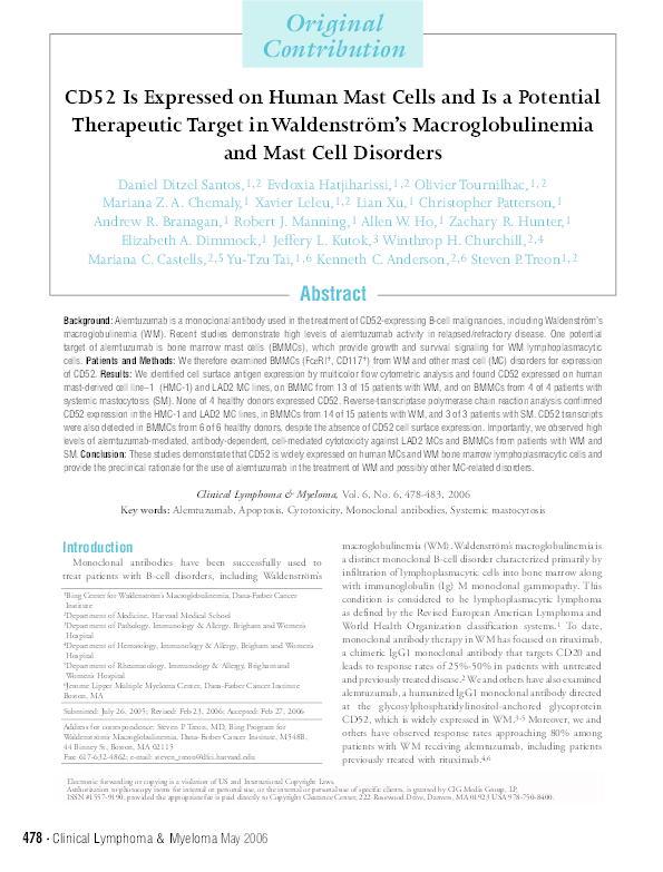 (PDF) CD52 Is Expressed on Human Mast Cells and Is a Potential ...
