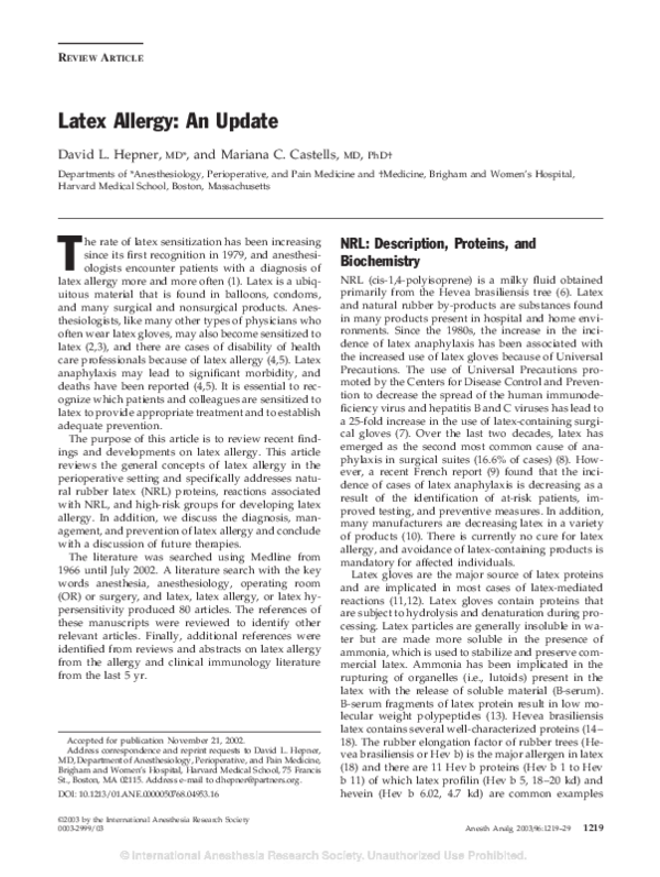 (PDF) Latex Allergy An Update Mariana Castells Academia.edu