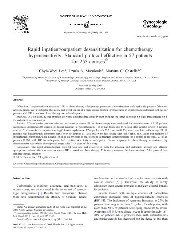 (PDF) Rapid inpatient/outpatient desensitization for chemotherapy ...