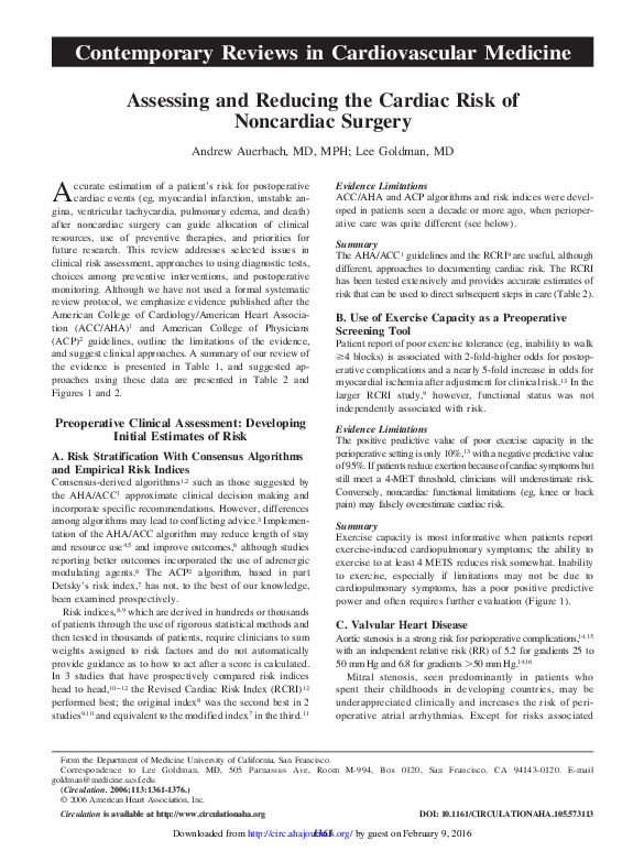 (PDF) Assessing and Reducing the Cardiac Risk of Noncardiac Surgery