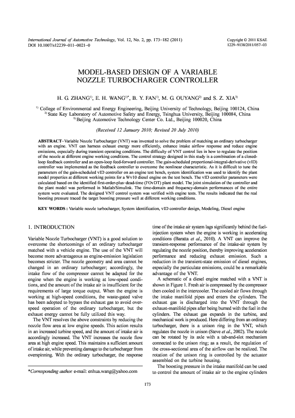 (PDF) Modelbased design of a variable nozzle turbocharger controller