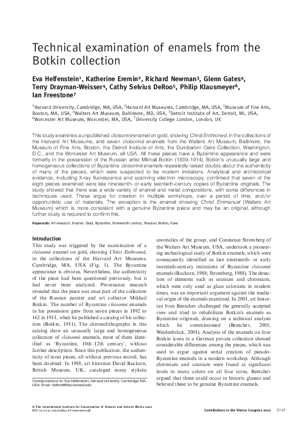 (PDF) Technical examination of enamels from the Botkin collection