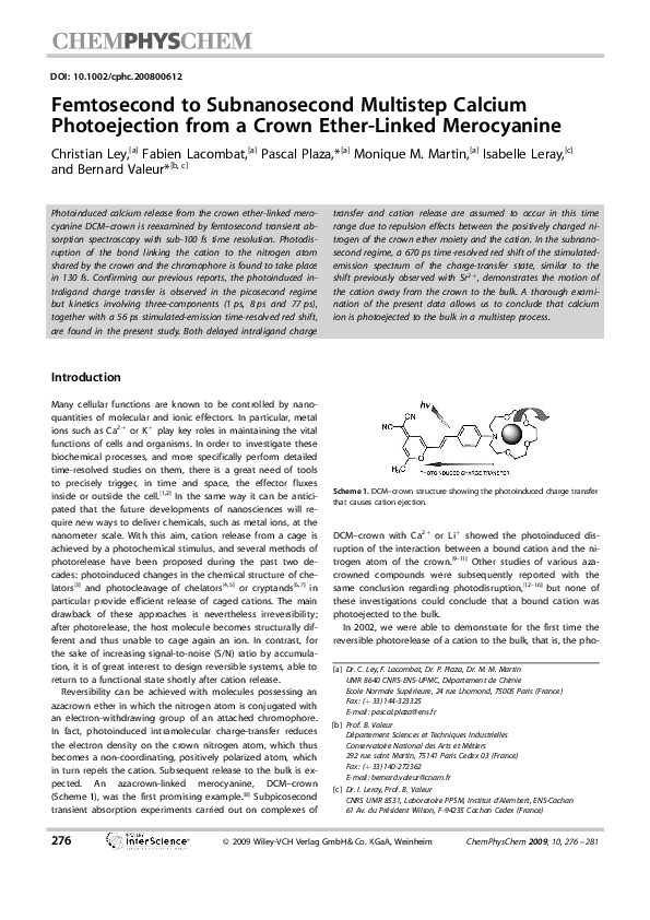 (PDF) Femtosecond to Subnanosecond Multistep Calcium Photoejection from ...