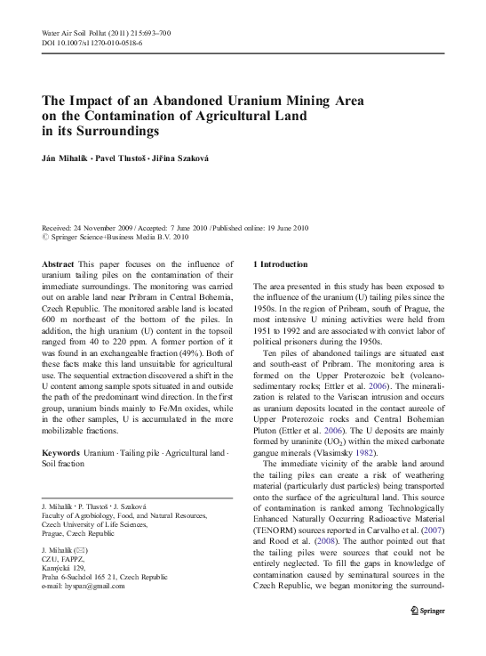 (PDF) The Impact of an Abandoned Uranium Mining Area on the ...