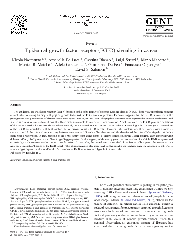 (PDF) Epidermal growth factor receptor (EGFR) signaling in cancer
