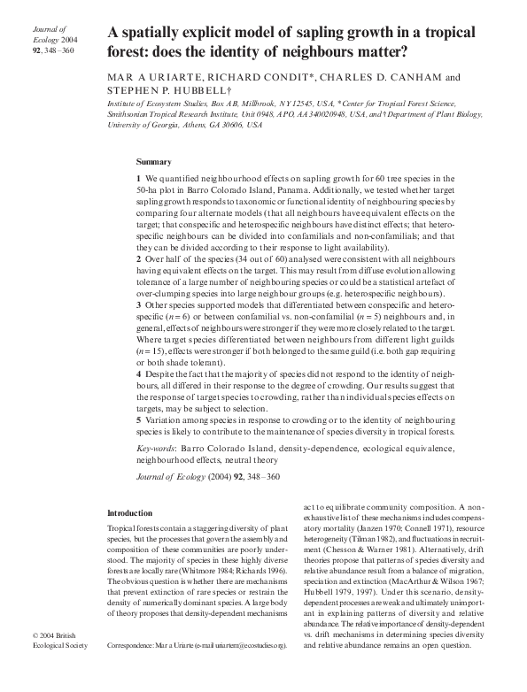 (PDF) A spatially explicit model of sapling growth in a tropical forest ...
