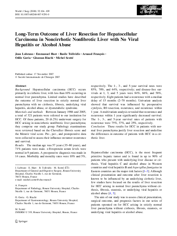 (PDF) Long-Term Outcome of Liver Resection for Hepatocellular Carcinoma ...