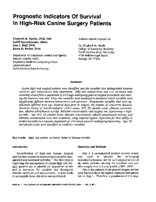 (PDF) Prognostic Indicators Of Survival In High-Risk Canine Surgery ...