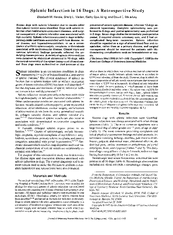 (PDF) Splenic Infarction in 16 Dogs: A Retrospective Study