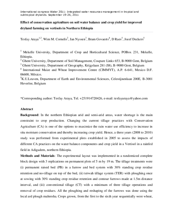 (PDF) Effect of conservation agriculture on soil water balance and crop ...