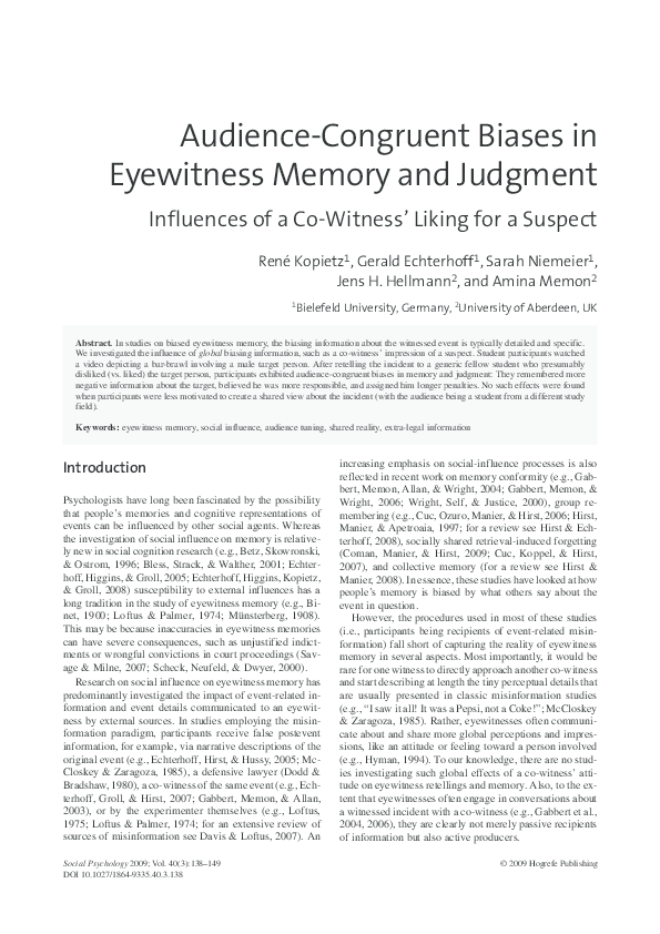 (PDF) Audience-Congruent Biases in Eyewitness Memory and Judgment