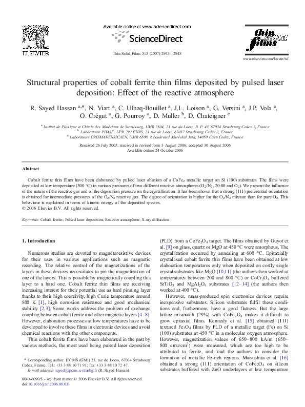 (PDF) Structural properties of cobalt ferrite thin films deposited by ...