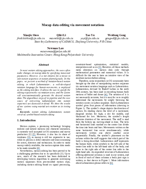 (PDF) Mocap data editing via movement notations