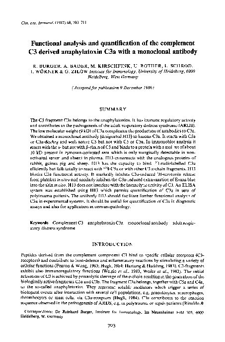 (PDF) Functional analysis and quantification of the complement C3 ...