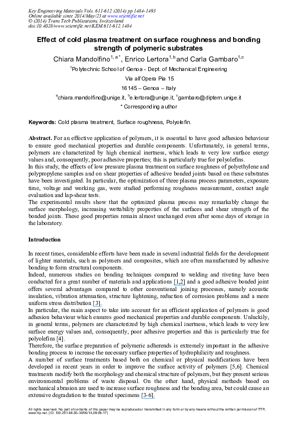 (PDF) Effect of Cold Plasma Treatment on Surface Roughness and Bonding ...