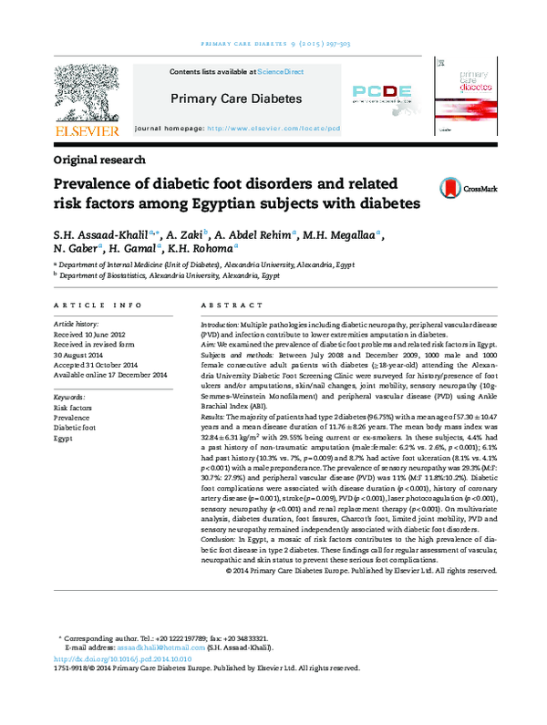 (PDF) Prevalence of diabetic foot disorders and related risk factors ...