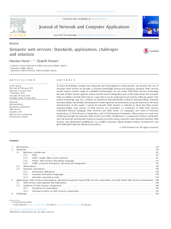 (PDF) Semantic web services: Standards, applications, challenges and ...