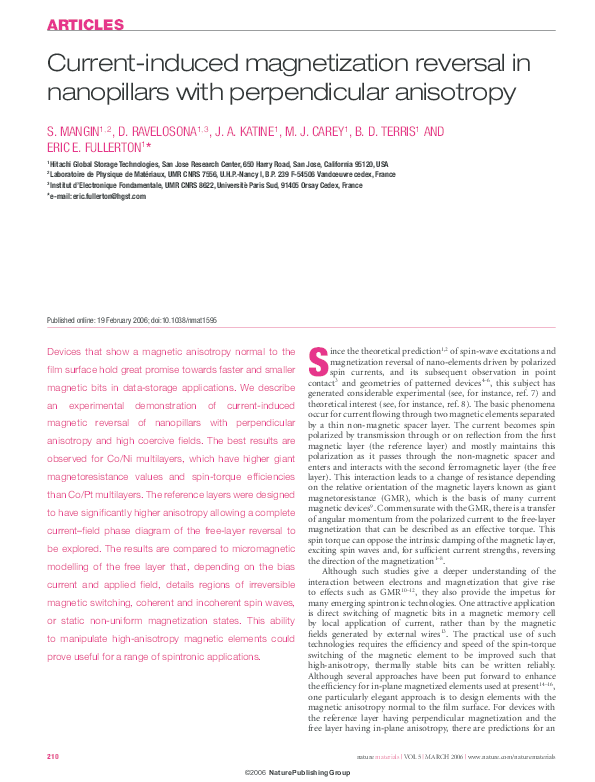 (PDF) Current-induced magnetization reversal in nanopillars with ...