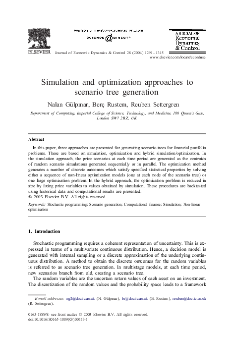 (PDF) Simulation and optimization approaches to scenario tree generation