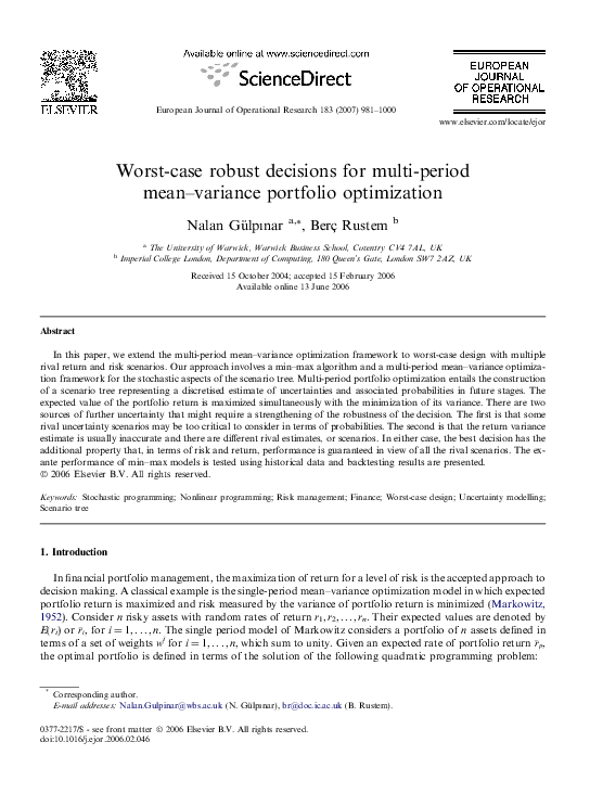 (PDF) Worst-case robust decisions for multi-period mean–variance ...
