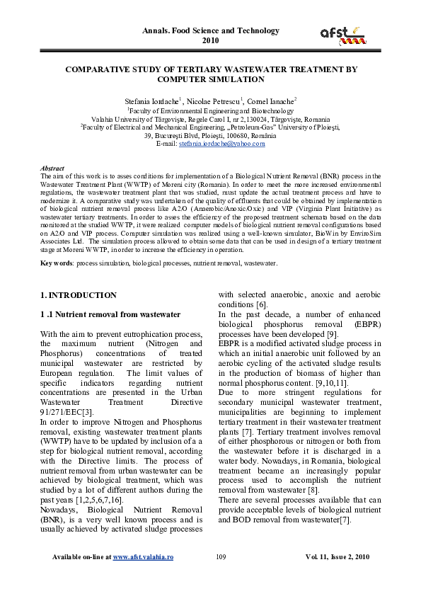 (PDF) COMPARATIVE STUDY OF TERTIARY WASTEWATER TREATMENT BY COMPUTER ...