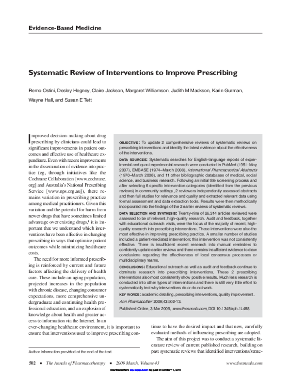 (PDF) Systematic Review of Interventions to Improve Prescribing