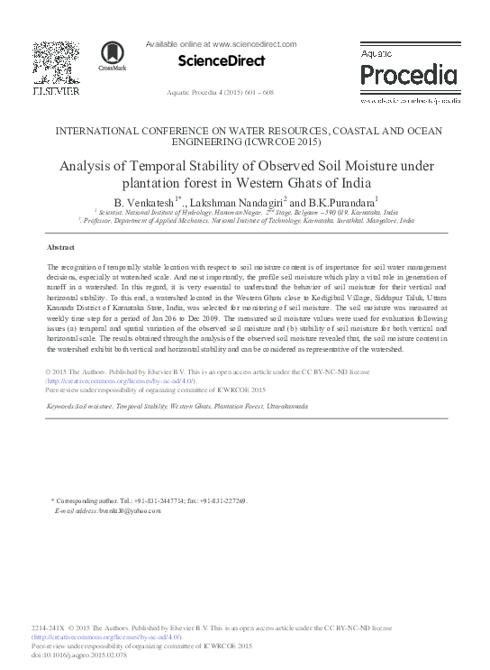 (PDF) Analysis of Temporal Stability of Observed Soil Moisture under ...