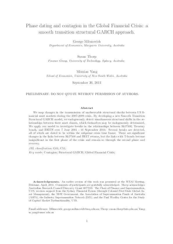 (PDF) Phase Dating and Contagion in the Global Financial Crisis: A ...