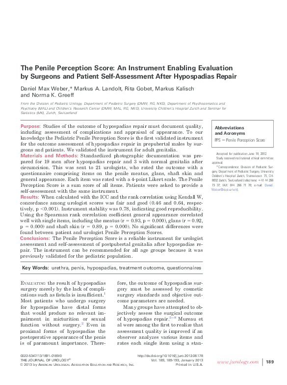 (PDF) The Penile Perception Score An Instrument Enabling Evaluation by