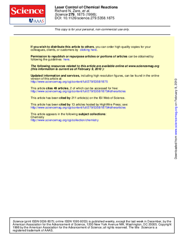 (PDF) Laser control of chemical reactions