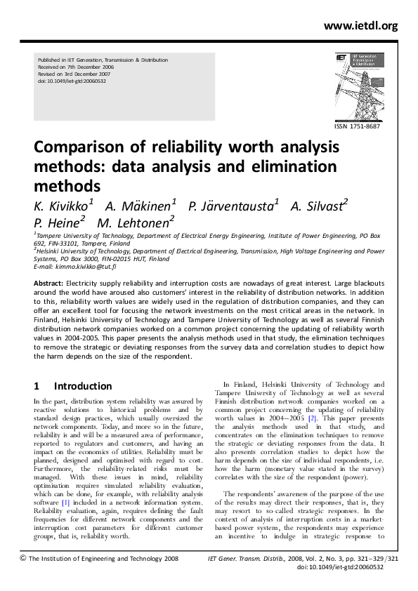 (PDF) Comparison of reliability worth analysis methods: data analysis ...