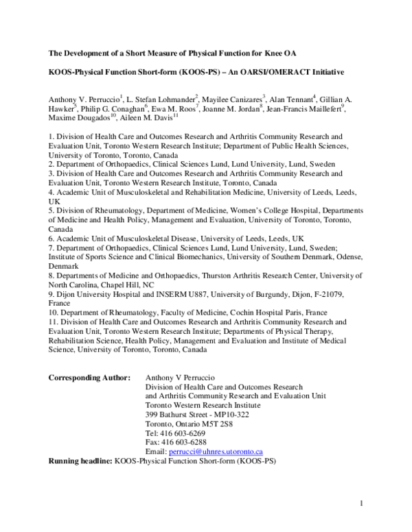 (PDF) The development of a short measure of physical function for knee ...