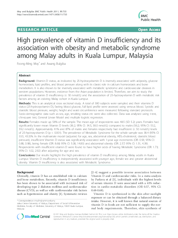(PDF) High prevalence of vitamin D insufficiency and its association
