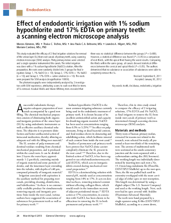 (PDF) Effect of endodontic irrigation with 1 sodium hypochlorite and