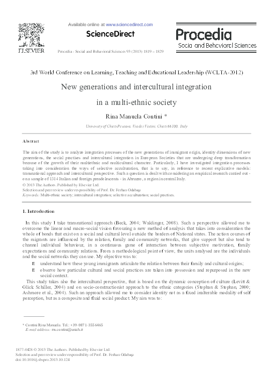 (PDF) New Generations and Intercultural Integration in a Multi-ethnic ...