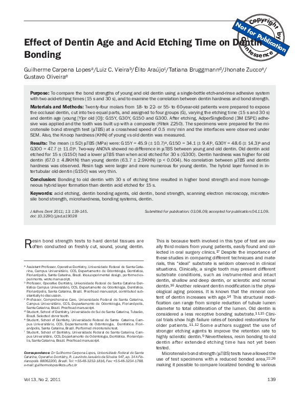 (PDF) Effect of dentin age and acid etching time on dentin bonding