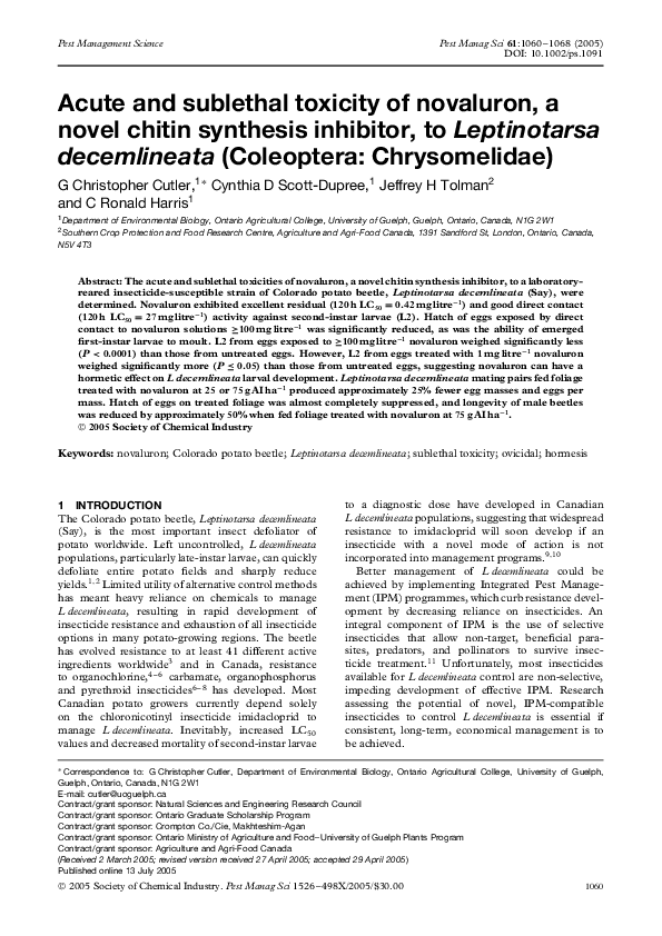 (PDF) Acute and sublethal toxicity of novaluron, a novel chitin ...