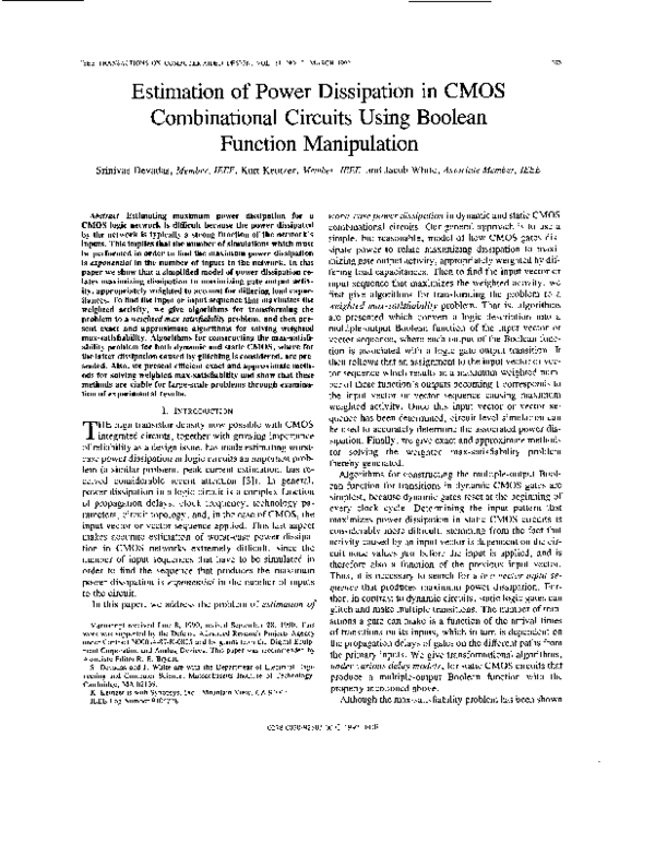 (PDF) Estimation of power dissipation in CMOS combinational circuits ...