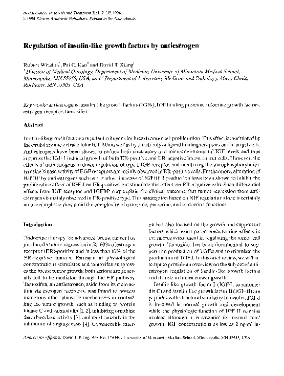 (PDF) Regulation of insulin-like growth factors by antiestrogen