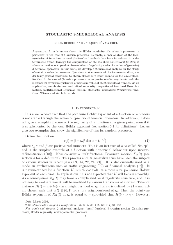 (PDF) Stochastic 2-microlocal analysis