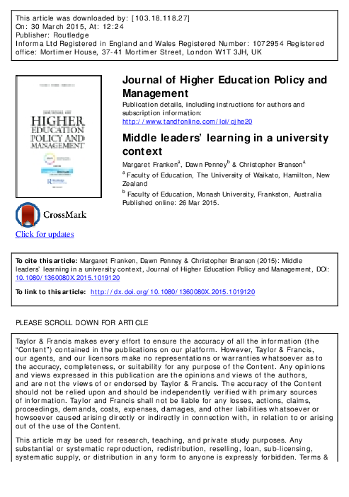 (PDF) Journal of Higher Education Policy and Management